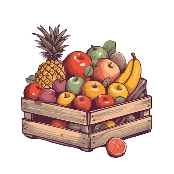Fruits Frais Dans Panier Icône Isolé — Image vectorielle