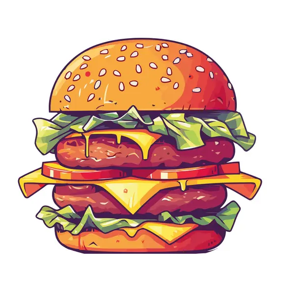 Ínyenc Burger Hússal Sajttal Paradicsom Ikonnal Izolálva — Stock Vector