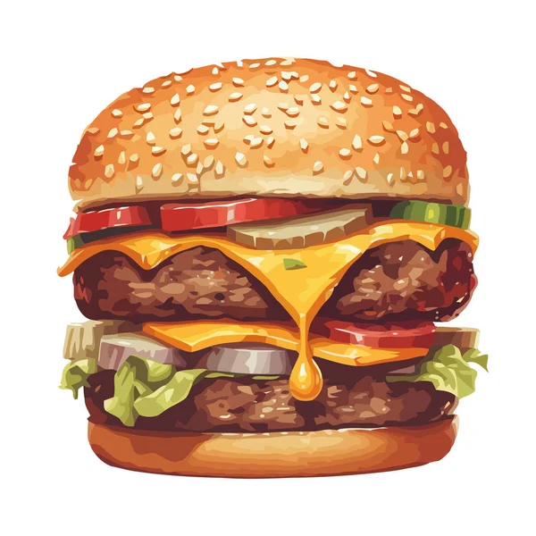 Grilovaná Cheeseburger Moučka Čerstvými Rajčaty Cibulí Ikona Izolované — Stockový vektor