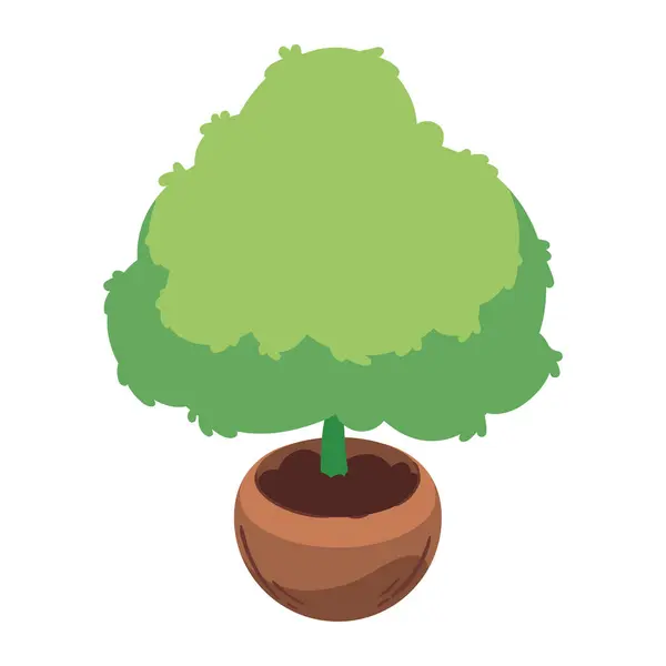 Зеленое Дерево Векторе Горшка Изолировано — стоковый вектор