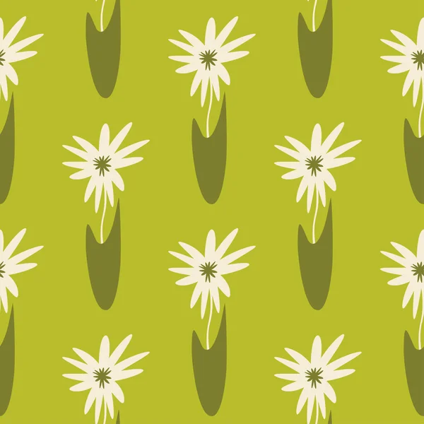 Zökkenőmentes Minta Illusztráció Fél Csepp Stilizált Gerbera Virágok Zöld Vázák — Stock Vector