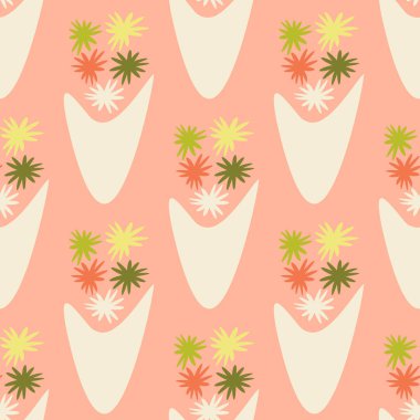 Vazolardaki Gerbera buketlerinin kusursuz bir şekilde çizilmiş hali. Kare karonun tekrarlanmasında yüzey tasarımı ögesi.