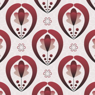 Duvar kâğıdı ve kumaş için zarif kırmızı ve krem rengi desenler. Çiçekli ombre ogee dikişsiz vektör deseni. Moda tekstil etnik baskısı.