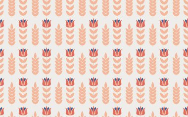 Floral folk border seamless pattern in light peach colors.