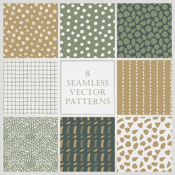 Set Seamless Vector Patterns Organic Theme Soft Moss Mustard Palette — Wektor stockowy