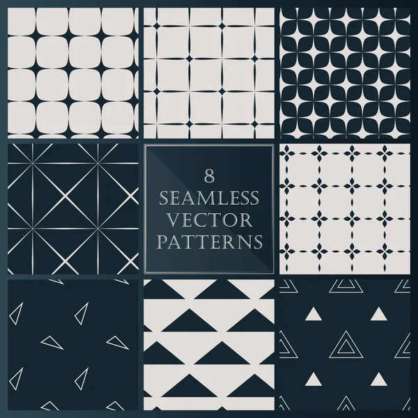 Set Seamless Vector Patterns Triangle Shapes Theme Dark Blue Color — Wektor stockowy