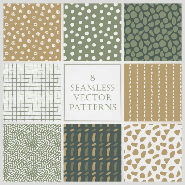 Set Seamless Vector Patterns Organic Theme Soft Moss Mustard Palette — Stok Vektör