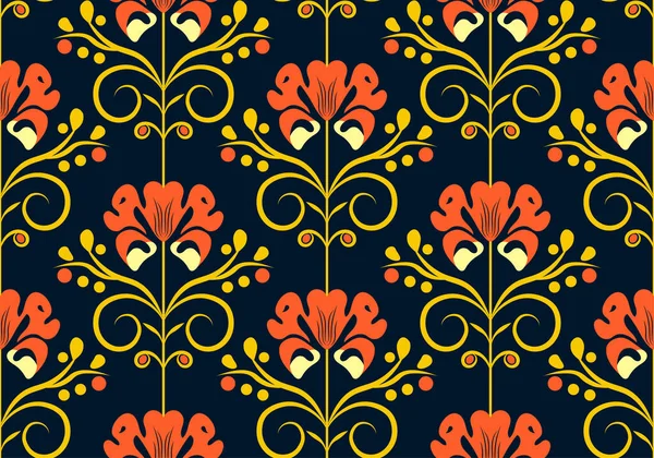 Folk Floral Seamless Vector Pattern Dark Autumn Tones — Stock Vector