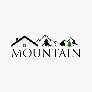 Çatı evi olan basit ve benzersiz çizgi dağı aynı zamanda ağaç resmi grafik logosu tasarımı da soyut konsept vektör stoku. Macera ya da evle ilgili bir sembol olarak kullanılabilir