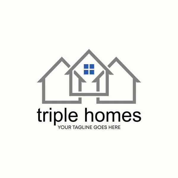 Simple Unique Ligne Forme Triple Maison Maisons Image Icône Graphique — Image vectorielle