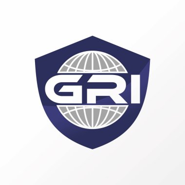Harf ya da GRI yazıtipi gibi basit ve benzersiz bir küre. Kalkan kılavuzu şekilli grafik simge logosu tasarımı soyut konsept vektör stoğu. Grup ile ilgili bir sembol olarak kullanılabilir veya korunabilir