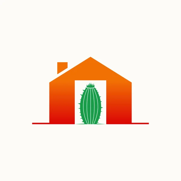 フロントの家やドアの画像グラフィックアイコンのロゴデザイン抽象的なコンセプトベクトルストック上のシンプルでユニークなサボテン 植物又は財産に関する記号として使用することができる — ストックベクタ