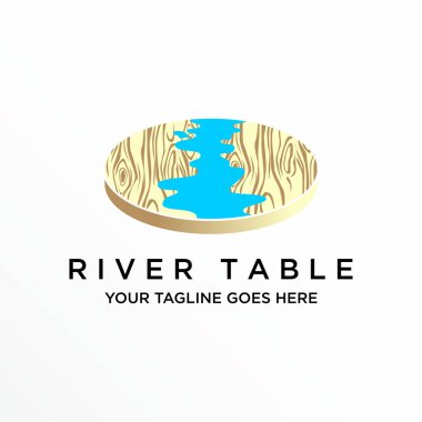 Circle wood Table with River motif image graphic icon logo design abstract concept vector stock. Can be used as a symbol related to interior.