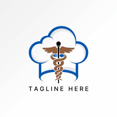 Logo tasarımı grafik konsepti soyut premium stok vektör şef şapkası ve kaşık çatallı tıbbi sembol. Sağlıklı yemek restoranıyla ilgili.