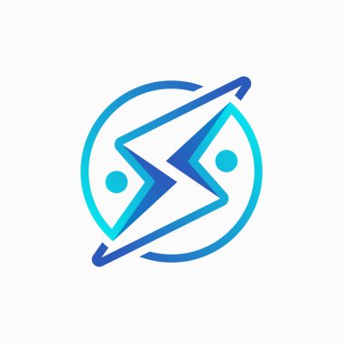 Logo tasarımı grafiksel konsept yaratıcı premium vektör stok soyut işaret şimşek fırtına gök gürültüsü iki kişi flaş enerji topluluğuyla ilişkili