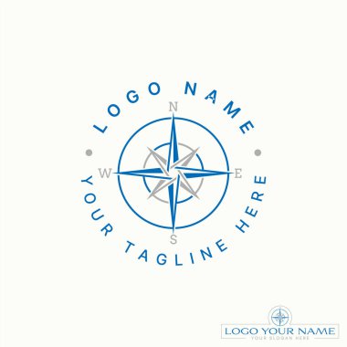 Logo tasarımı grafik konsepti yaratıcı premium vektör stok amblemi benzersiz pusula işaret levhası macera navigasyonu. Kuzey batı güney doğu ile bağlantılı.