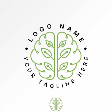 Logo tasarımı grafik konsepti yaratıcı premium vektör stok görüntü grafiği iki beyin insan kafası bitki doğasını tipografi teknolojisine bırakıyor.