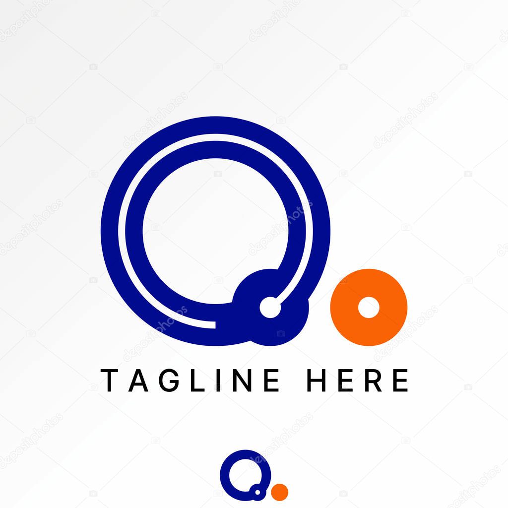 Logo design graphic concept creative premium vector stock image graphic initial O or Q dot font circle connected cut ring to monogram typography tech