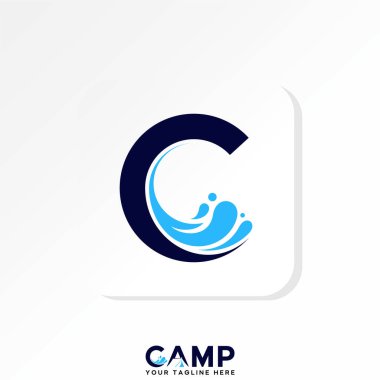 Logo tasarımı grafik konsepti yaratıcı premium vektör stok görüntü üstü satışı C harfi serif yazı tipi dalgası sahili aqua yüzme havuzu okyanusu sıçrama sezonu