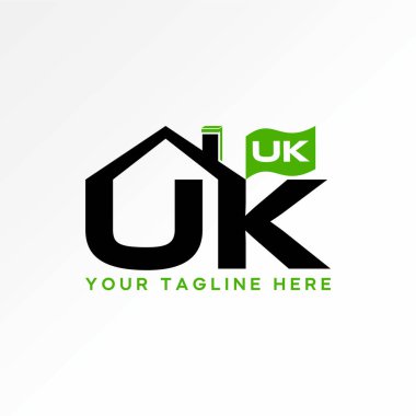 Logo tasarımı grafik konsepti yaratıcı premium vektör stok imajı üstü ilk olarak UK font çatı evini ve İngiltere bayrağını İngiltere 'deki ev mülküne sattı