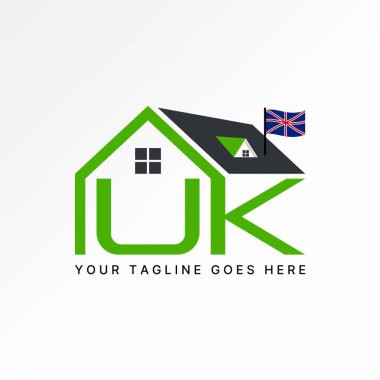 Logo tasarımı grafik konsepti yaratıcı premium vektör stok imajı üstü ilk olarak UK font çatı evini ve bayraklı İngilizleri ev sahibi İngiltere 'ye sattı