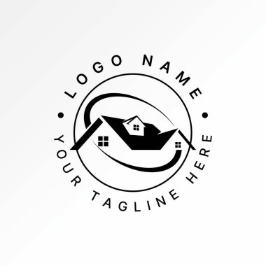 Logo tasarımı grafiksel konsept yaratıcı premium vektör stok resim üstü sade satır ev çatı geliştirme elips yenileme koruması korumak için swoosh