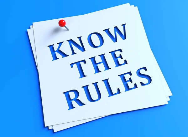 Know The Rules word on white paper in blue background