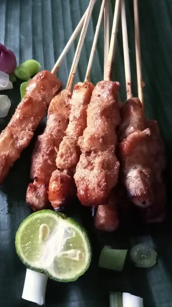 Kipsaté Bananenblad Indonesische Keuken — Stockfoto