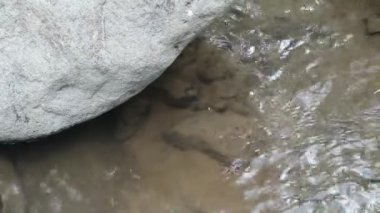 Kaybedilen su, farklı büyüklükteki taşlarla dolu bir nehirden akar. Kayalık nehir.