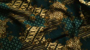Endonezya eşsiz batik kumaş, renkli çiçek desenli doku arkaplanı 