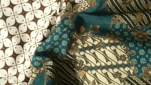 Прядильная Батиковая Ткань Индонезия Уникальный Текстиль Текстурированный Фон — стоковое видео