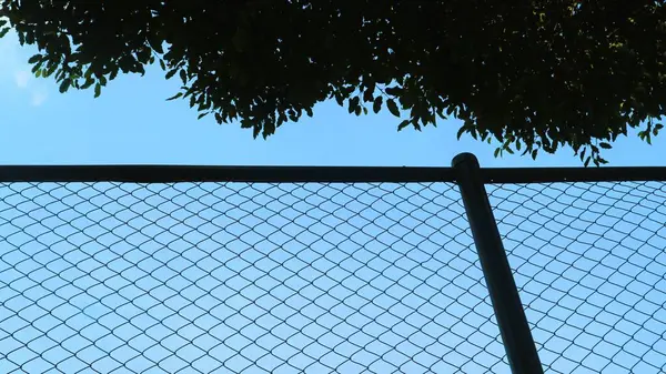 stock image Wire net with blue sky background, used as a field fencing for safety