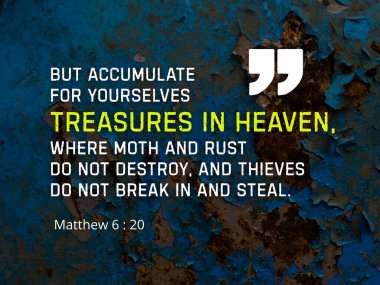 Inspirational Bible verse emphasizing the abundance of blessing, heavenly treasure, God's protection, and His strength as a fortress and rocky summit.