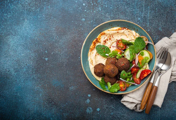 Repas Arabe Moyen Orient Avec Falafel Frit Houmous Salade Légumes — Photo