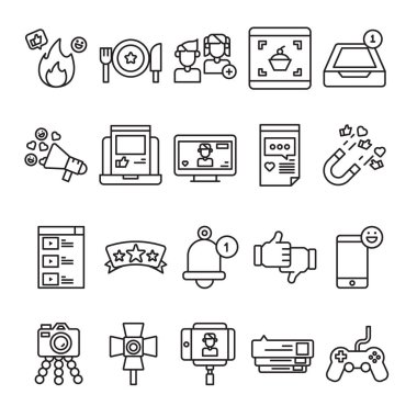 Nüfuz Edici Blogger Simgesi Özet Biçimli Seti. Günlük, Kullanıcı, Kamera, Oyun, Etc gibi Simgeleri içerir. 