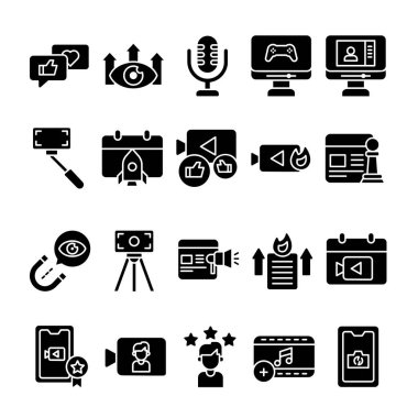 İçerik Oluşturucu Simgesi ve Kabartma Tarzı. Streaming, Hot Trending, Dikkat, Etc gibi simgeleri içerir. 