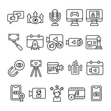 Taslak biçimli İçerik Oluşturucu Simgesi. Streaming, Hot Trending, Dikkat, Etc gibi simgeleri içerir. 