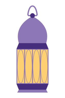 İslami Fener İllüstrasyonu. Ramazan Mübarek 'in sembolleri, Asılı Altın Fenerler, Arap lambaları, fenerler ay, fener elementi, yıldız, sanat, vektör ve illüstrasyon