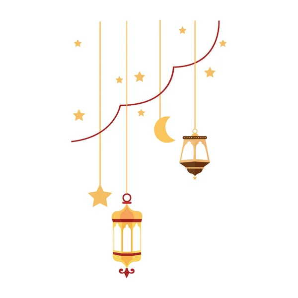 Ilustración Linterna Islámica Símbolos Ramadán Mubarak Linternas Colgantes Oro Lámparas — Archivo Imágenes Vectoriales