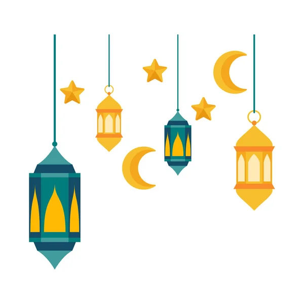 stock vector Islamic Lantern Illustration. Symbols of Ramadan Mubarak, Hanging Gold Lanterns, arabic lamps, lanterns moon, lantern element, star, art, vector and illustration