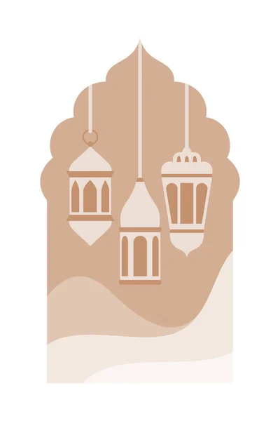 Исламский Восточный Стиль Исламские Окна Арки Современным Дизайном Boho Луна — стоковый вектор