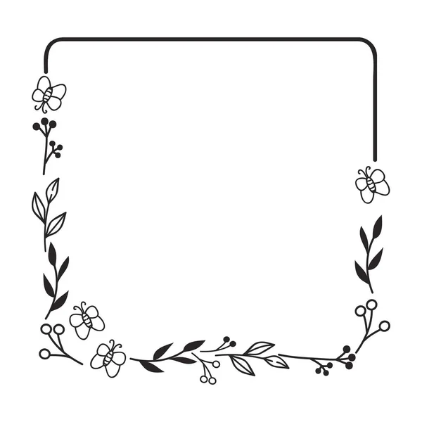 Kézzel Rajzolt Virágkoszorú Növényi Keretek Vadvirágok Gyógynövények Ágak Esküvői Dekoráció — Stock Vector