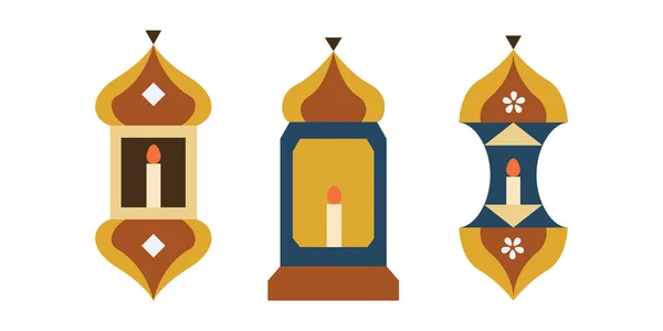 Ilustração Elemento Lanterna Islâmico Símbolos Ramadan Mubarak Lanternas Ouro Pendurado — Vetor de Stock
