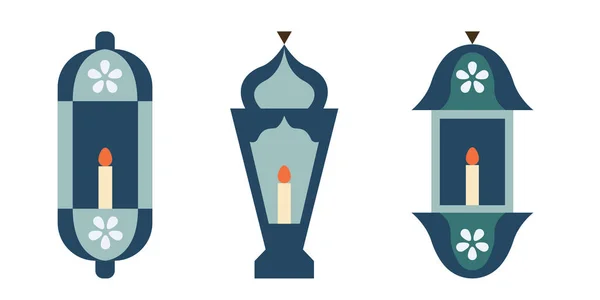 Ilustração Elemento Lanterna Islâmico Símbolos Ramadan Mubarak Lanternas Ouro Pendurado — Vetor de Stock