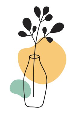 Modern soyut estetik çizgili ev bitkileri. Boho tarzında bir duvar dekoru. Kapak, duvar kağıdı, kart, sosyal medya, iç dekorasyon için yüzyılın ortalarında vektör baskısı