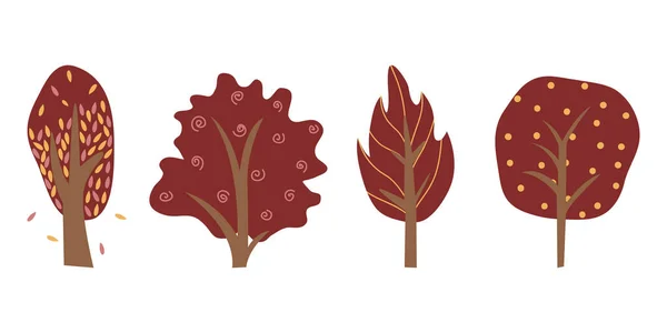 Иллюстрация Дерева Мультфильма Векторная Иллюстрация Осенних Деревьев Белом Фоне — стоковый вектор