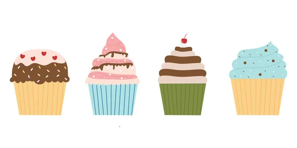 Födelsedag Tårta Tecknad Illustration Doodle Kaka Muffins För Glad Födelsedag — Stock vektor