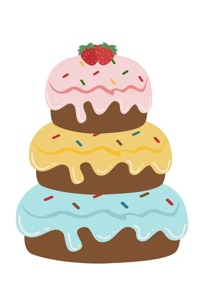 Födelsedag Tårta Tecknad Illustration Doodle Kaka Muffins För Glad Födelsedag — Stock vektor