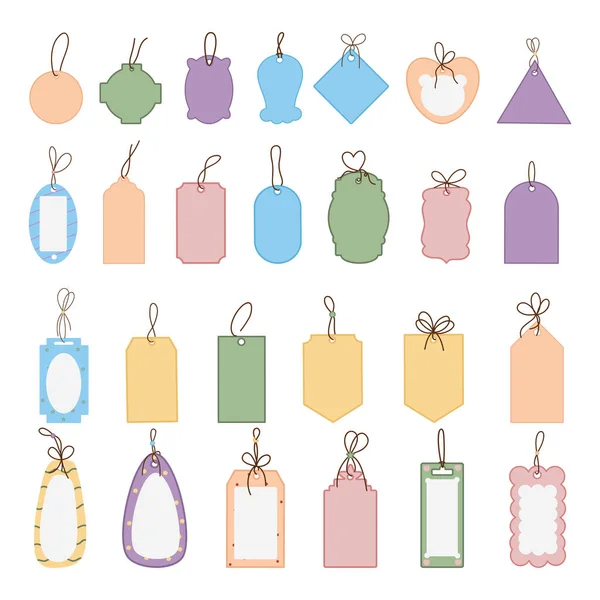 Blank Gift Box Tags Sale Shopping Labels Rope Empty Organic — Stock Vector