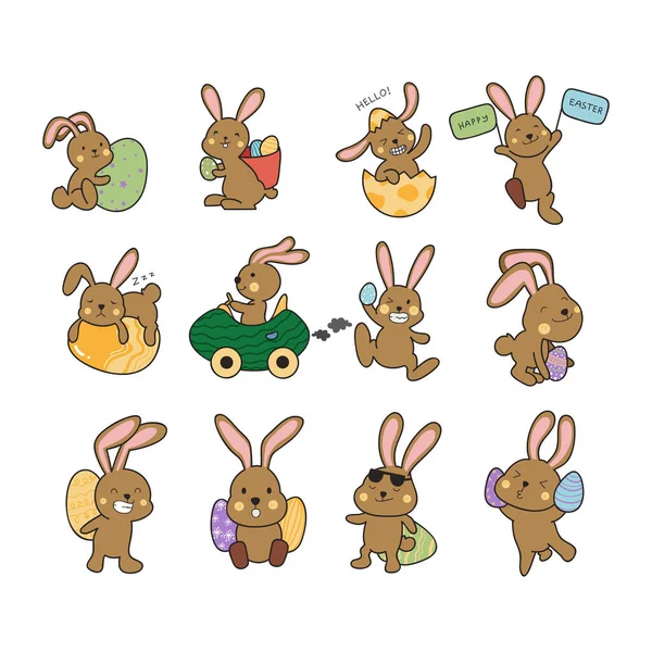 stock vector Cute and Funny Bunny Rabbit With Easter Egg. Bunny Easter Illustration.